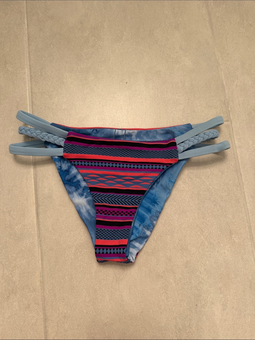 Sea Bright Striped Bikini Bottom in Blue, Pink and Coral